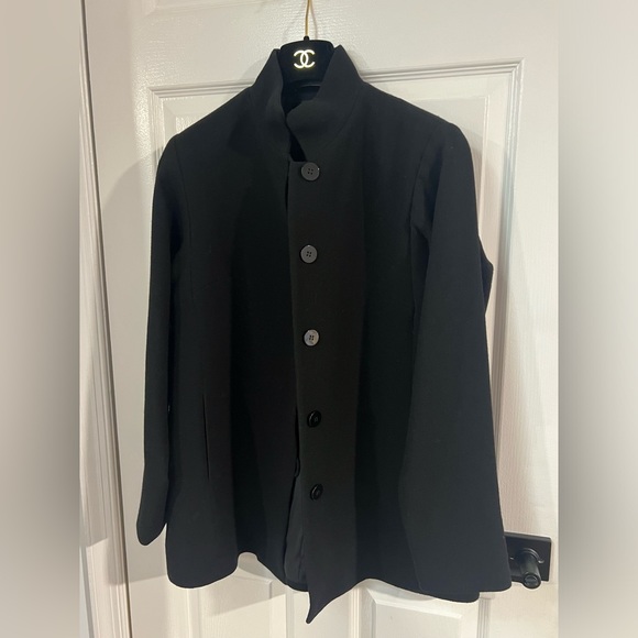 Nina McLemore Jacket Black WOOL CREPE KYOTO jacket size 4 point collar pockets - Picture 8 of 11